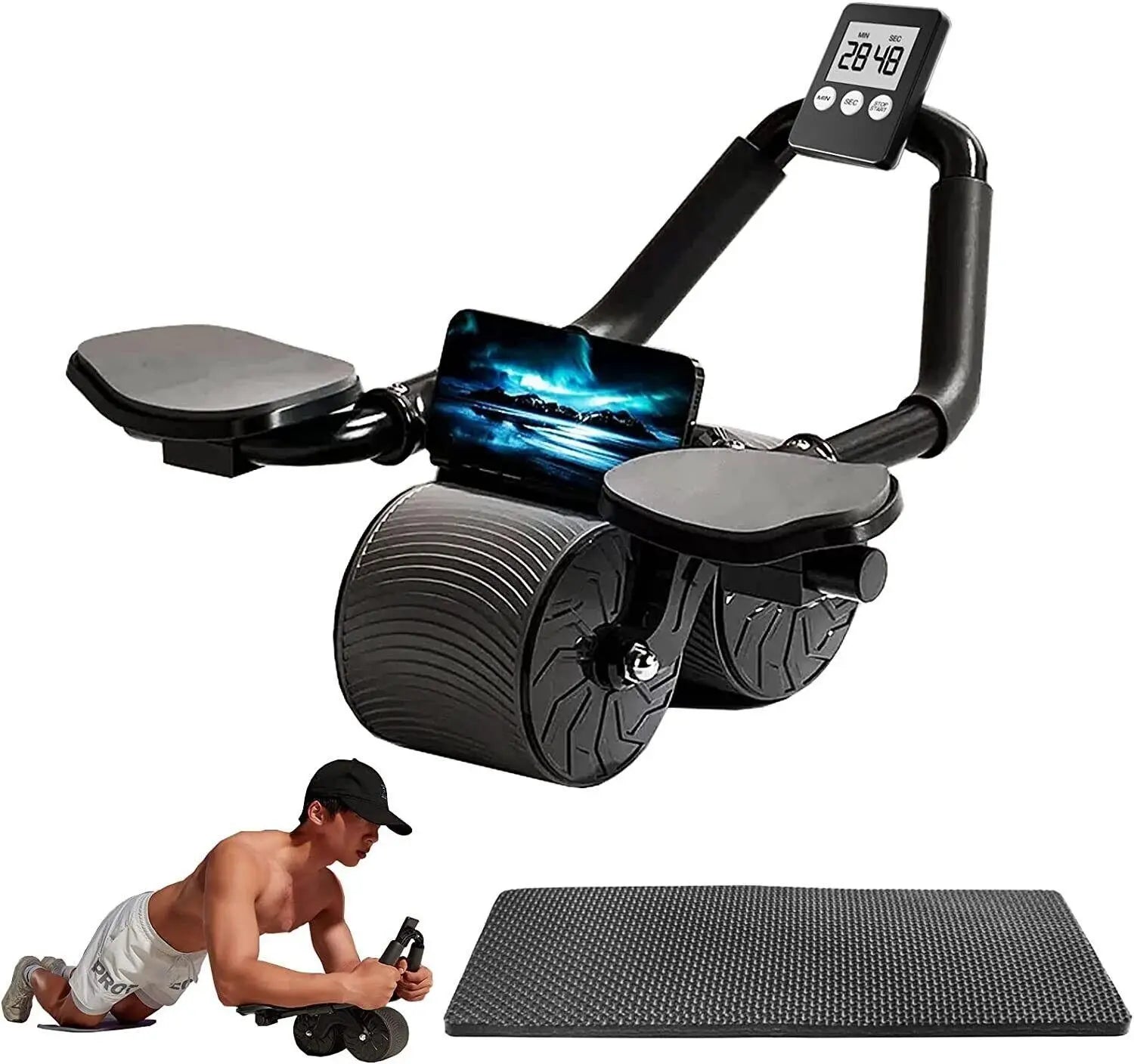 Ab Roller Wheel Workout Abdominal Fitness Wheel for Core Muscles Training with Digital Timer Phone Holder Smart Rebound Dual-Wheel Design Eco-Friendly Build Maquina Abdominal Total Body Rueda Summerwins,Summerwins,Father'Sdaygifts,Bathingsuitwomenset